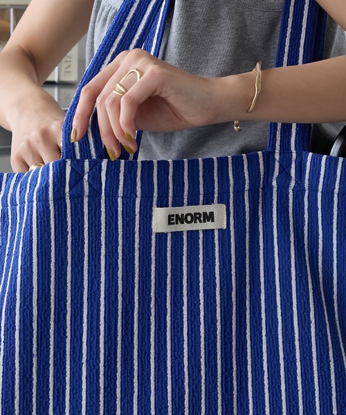 forksy.（フォルクシー）の「【forksy.】カラーストライプ パイル地 トートバッグ（トートバッグ・レディース・アイボリー/ブルー/ピンク/アイボリー系/ブラック/ネイビー・FREE）」の7枚目の写真