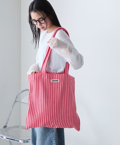 forksy.（フォルクシー）の「【forksy.】カラーストライプ パイル地 トートバッグ（トートバッグ・レディース・アイボリー/ブルー/ピンク/アイボリー系/ブラック/ネイビー・FREE）」の17枚目の写真