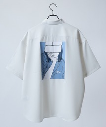 Naive magic（ナイーブマジック）の「【a】〔Naive Magic〕ナチュラルストレッチ BLUE/GREEN Girlイラストプリント 半袖シャツ（シャツ/ブラウス）」