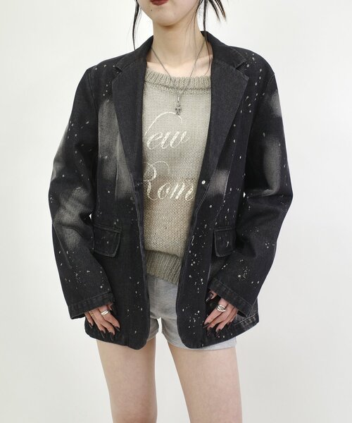 WHO'S WHO gallery（フーズフーギャラリー）の「スプレーブリーチデニムジャケット（テーラードジャケット・レディース・ブラック/サックスブルー・FREE）」の3枚目の写真