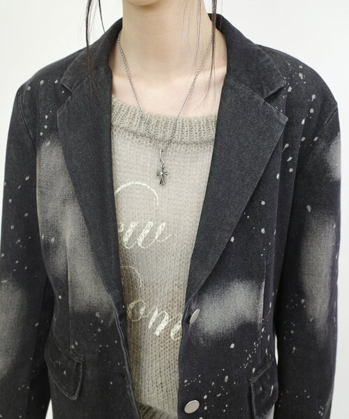 WHO'S WHO gallery（フーズフーギャラリー）の「スプレーブリーチデニムジャケット（テーラードジャケット・レディース・ブラック/サックスブルー・FREE）」の4枚目の写真