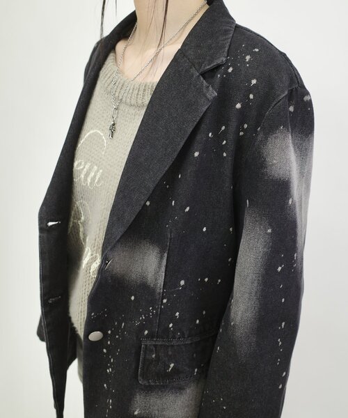WHO'S WHO gallery（フーズフーギャラリー）の「スプレーブリーチデニムジャケット（テーラードジャケット・レディース・ブラック/サックスブルー・FREE）」の5枚目の写真