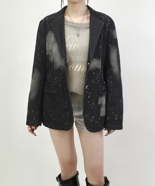 WHO'S WHO gallery（フーズフーギャラリー）の「スプレーブリーチデニムジャケット（テーラードジャケット・レディース・ブラック/サックスブルー・FREE）」の8枚目の写真