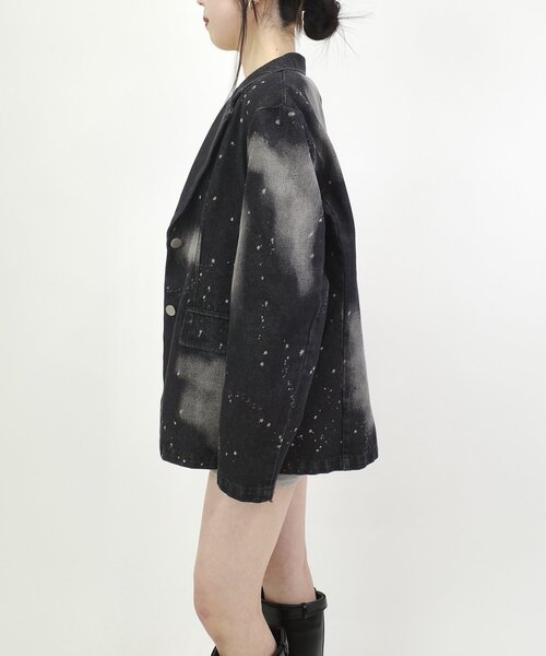 WHO'S WHO gallery（フーズフーギャラリー）の「スプレーブリーチデニムジャケット（テーラードジャケット・レディース・ブラック/サックスブルー・FREE）」の9枚目の写真