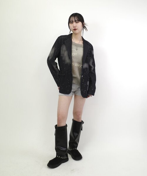 WHO'S WHO gallery（フーズフーギャラリー）の「スプレーブリーチデニムジャケット（テーラードジャケット・レディース・ブラック/サックスブルー・FREE）」の11枚目の写真