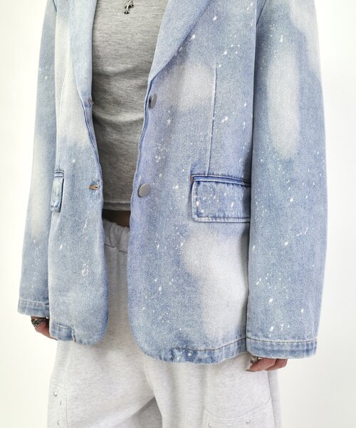WHO'S WHO gallery（フーズフーギャラリー）の「スプレーブリーチデニムジャケット（テーラードジャケット・レディース・ブラック/サックスブルー・FREE）」の14枚目の写真