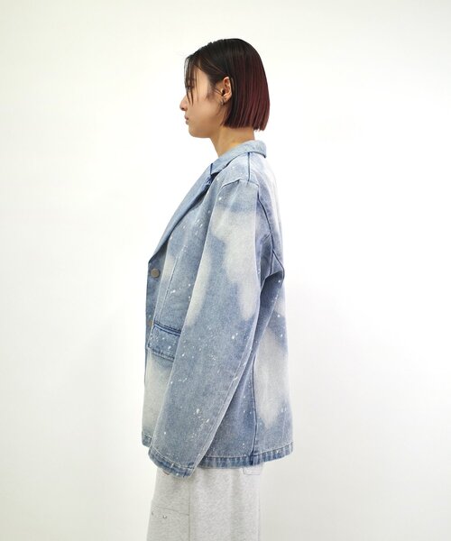セール】スプレーブリーチデニムジャケット（テーラード