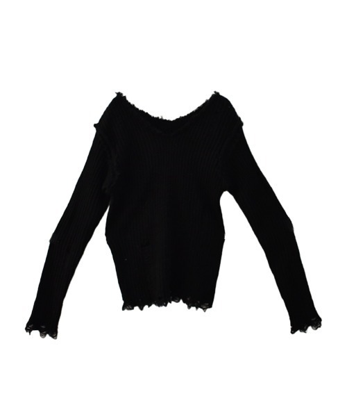 Reurie'(レウリィ)の「クラッシュリブニット/crush rib knit 長袖 ダメージ加工 カジュアル 韓国ファッション シンプル Y2K(ニット/セーター・レディース・ブラック/アイボリー・FREE)」の8枚目の写真