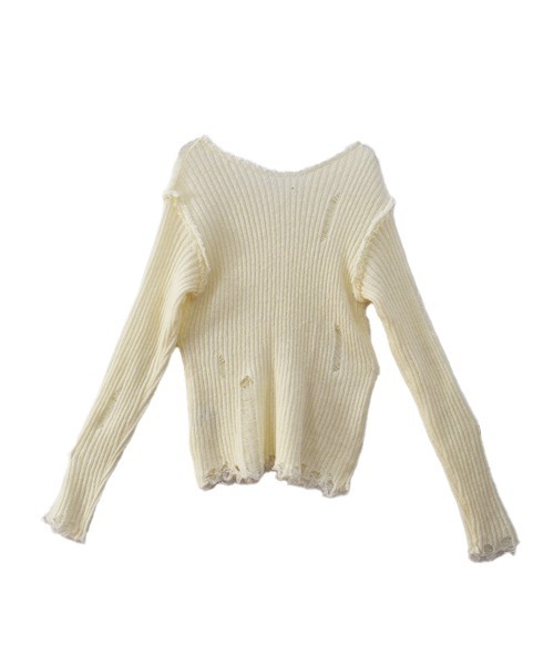 Reurie'(レウリィ)の「クラッシュリブニット/crush rib knit 長袖 ダメージ加工 カジュアル 韓国ファッション シンプル Y2K(ニット/セーター・レディース・ブラック/アイボリー・FREE)」の10枚目の写真