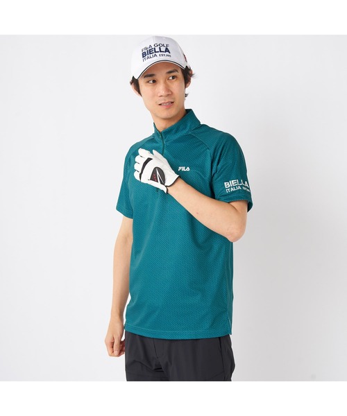 FILA GOLF（フィラゴルフ ）の「FILA GOLF/フィラ ゴルフ ゴルフウェア 遮熱 接触冷感 変形ラグランスリーブ ハーフジップ 半袖 シャツ Tシャツ（Tシャツ/カットソー・メンズ・ホワイト/ダークグリーン/ブラック・LL/M/L）」の3枚目の写真