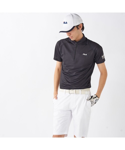 FILA GOLF（フィラゴルフ ）の「FILA GOLF/フィラ ゴルフ ゴルフウェア 遮熱 接触冷感 変形ラグランスリーブ ハーフジップ 半袖 シャツ Tシャツ（Tシャツ/カットソー・メンズ・ホワイト/ダークグリーン/ブラック・LL/M/L）」の9枚目の写真