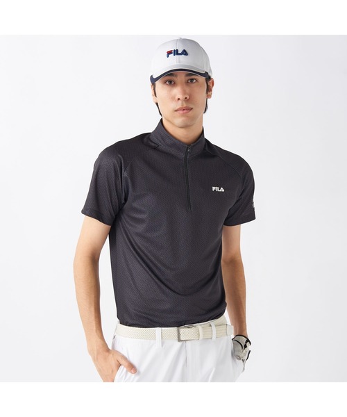FILA GOLF（フィラゴルフ ）の「FILA GOLF/フィラ ゴルフ ゴルフウェア 遮熱 接触冷感 変形ラグランスリーブ ハーフジップ 半袖 シャツ Tシャツ（Tシャツ/カットソー・メンズ・ホワイト/ダークグリーン/ブラック・LL/M/L）」の8枚目の写真
