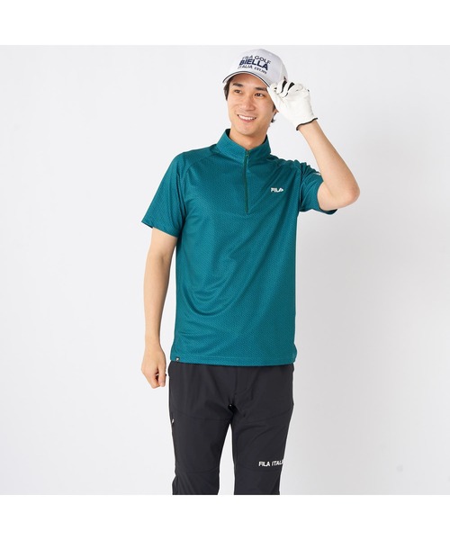 FILA GOLF（フィラゴルフ ）の「FILA GOLF/フィラ ゴルフ ゴルフウェア 遮熱 接触冷感 変形ラグランスリーブ ハーフジップ 半袖 シャツ Tシャツ（Tシャツ/カットソー・メンズ・ホワイト/ダークグリーン/ブラック・LL/M/L）」の19枚目の写真