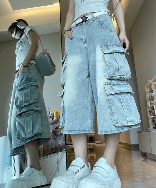 GANNI デニム　ハーフパンツ GANNI ガニー GANNI コンフォートストレッチデニムハーフパンツ