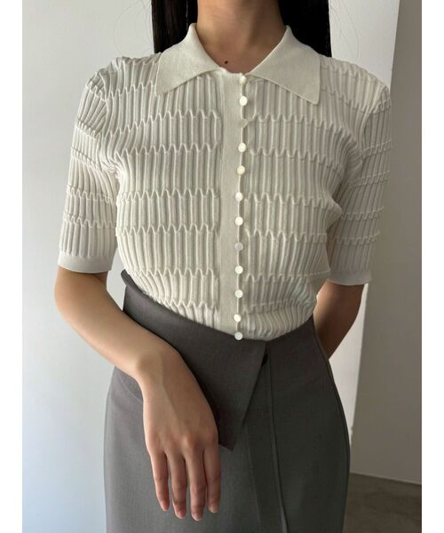 LAGUNAMOON（ラグナムーン）の「ジオメトリックシャツカラーニットカーディガン（ニット/セーター・レディース・ブラウン/ピンク/ホワイト・FREE）」の4枚目の写真