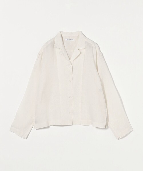美品✼ビューティー＆ユース✼LINIFICIO 麻100 バンドカラーシャツ 白 セール】麻 オープンカラー シャツ（シャツ/ブラウス