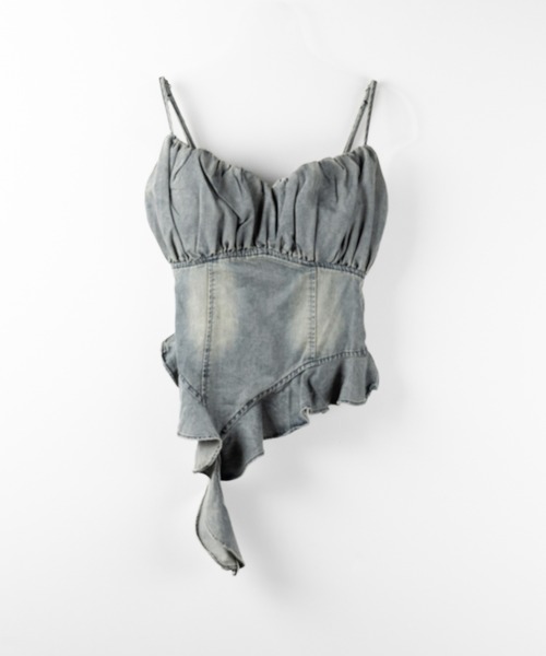 me+em select(ミームセレクト)の「【 2点セット 】ヴィンテージデニムビスチェ & レイヤードTシャツセット / vintage denim bustier & layered T-shirts set(アンサンブル・レディース・ブラック/ホワイト・FREE)」の12枚目の写真