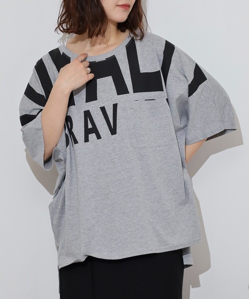atONE(アットワン)の「BIGロゴプリントポケット付きドルマンTシャツ(Tシャツ/カットソー・レディース・ブラック/パープル/杢グレー・L/M)」の1枚目の写真