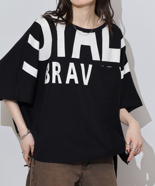 atONE(アットワン)の「BIGロゴプリントポケット付きドルマンTシャツ(Tシャツ/カットソー・レディース・ブラック/パープル/杢グレー・L/M)」の5枚目の写真