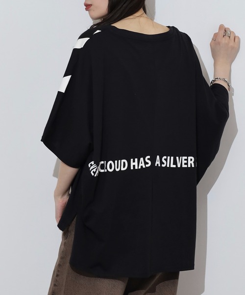 atONE(アットワン)の「BIGロゴプリントポケット付きドルマンTシャツ(Tシャツ/カットソー・レディース・ブラック/パープル/杢グレー・L/M)」の7枚目の写真