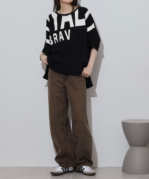 atONE(アットワン)の「BIGロゴプリントポケット付きドルマンTシャツ(Tシャツ/カットソー・レディース・ブラック/パープル/杢グレー・L/M)」の8枚目の写真
