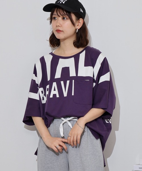 atONE(アットワン)の「BIGロゴプリントポケット付きドルマンTシャツ(Tシャツ/カットソー・レディース・ブラック/パープル/杢グレー・L/M)」の16枚目の写真