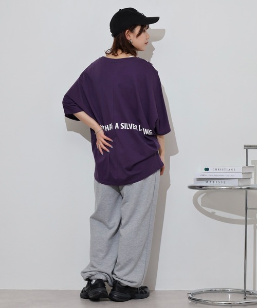 atONE(アットワン)の「BIGロゴプリントポケット付きドルマンTシャツ(Tシャツ/カットソー・レディース・ブラック/パープル/杢グレー・L/M)」の21枚目の写真