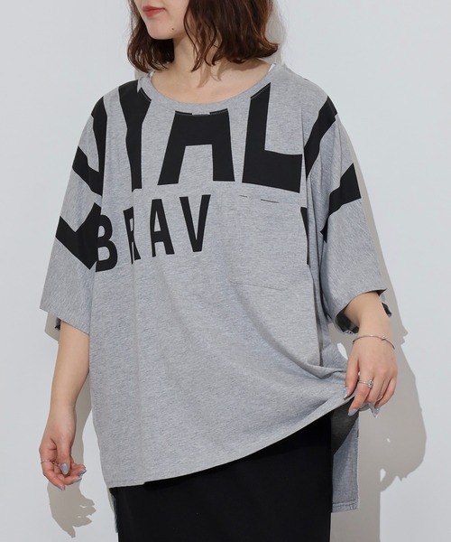 atONE(アットワン)の「BIGロゴプリントポケット付きドルマンTシャツ(Tシャツ/カットソー・レディース・ブラック/パープル/杢グレー・L/M)」の10枚目の写真