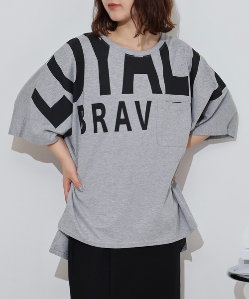 atONE(アットワン)の「BIGロゴプリントポケット付きドルマンTシャツ(Tシャツ/カットソー・レディース・ブラック/パープル/杢グレー・L/M)」の11枚目の写真