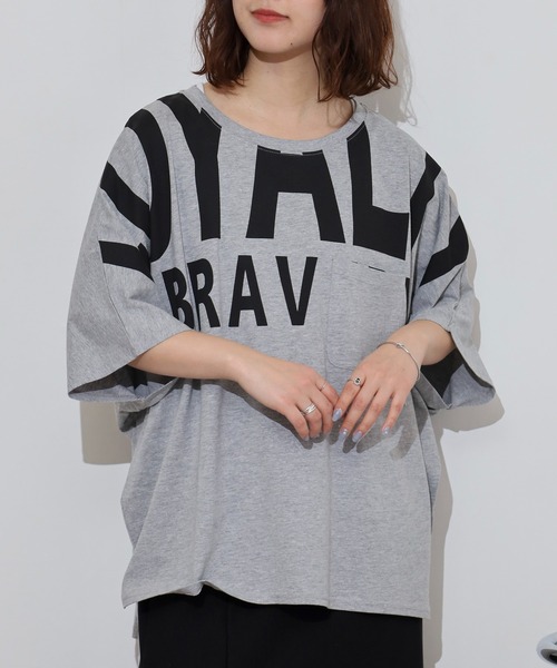 atONE(アットワン)の「BIGロゴプリントポケット付きドルマンTシャツ(Tシャツ/カットソー・レディース・ブラック/パープル/杢グレー・L/M)」の12枚目の写真