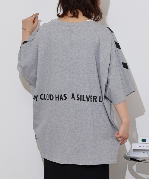atONE(アットワン)の「BIGロゴプリントポケット付きドルマンTシャツ(Tシャツ/カットソー・レディース・ブラック/パープル/杢グレー・L/M)」の13枚目の写真