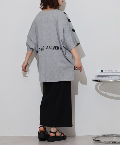 atONE(アットワン)の「BIGロゴプリントポケット付きドルマンTシャツ(Tシャツ/カットソー・レディース・ブラック/パープル/杢グレー・L/M)」の15枚目の写真