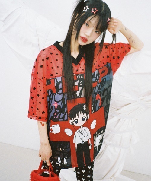 tシャツ A'GEM/9 × .kom 「CORYSTUDIO/コリースタジオ」リボンラグラン半袖カットソー レディース A'gem 9 tシャツ A'GEM/9 × .kom 「CORYSTUDIO/コリースタジオ