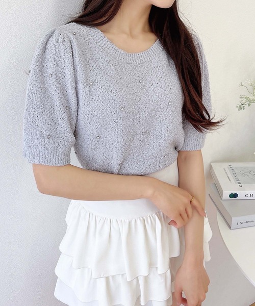 INGNI（イング）の「ビジュー付ブークレニット（ニット/セーター・レディース・ピンク/グレー/オフホワイト/ブラック・M）」の3枚目の写真