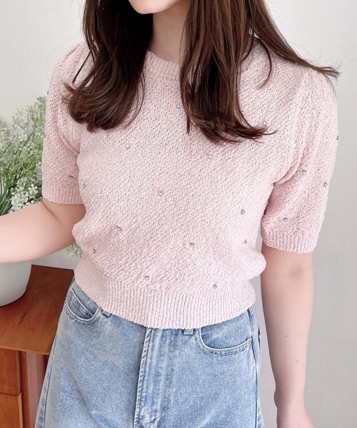 INGNI（イング）の「ビジュー付ブークレニット（ニット/セーター・レディース・ピンク/グレー/オフホワイト/ブラック・M）」の4枚目の写真