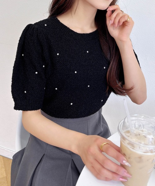 INGNI（イング）の「ビジュー付ブークレニット（ニット/セーター・レディース・ピンク/グレー/オフホワイト/ブラック・M）」の2枚目の写真