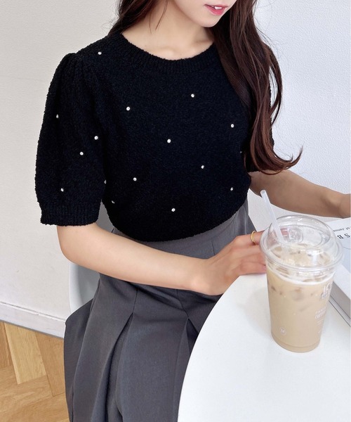 INGNI（イング）の「ビジュー付ブークレニット（ニット/セーター・レディース・ピンク/グレー/オフホワイト/ブラック・M）」の6枚目の写真