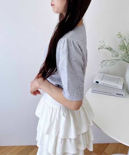 INGNI（イング）の「ビジュー付ブークレニット（ニット/セーター・レディース・ピンク/グレー/オフホワイト/ブラック・M）」の13枚目の写真