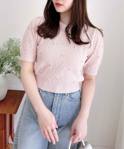 INGNI（イング）の「ビジュー付ブークレニット（ニット/セーター・レディース・ピンク/グレー/オフホワイト/ブラック・M）」の17枚目の写真