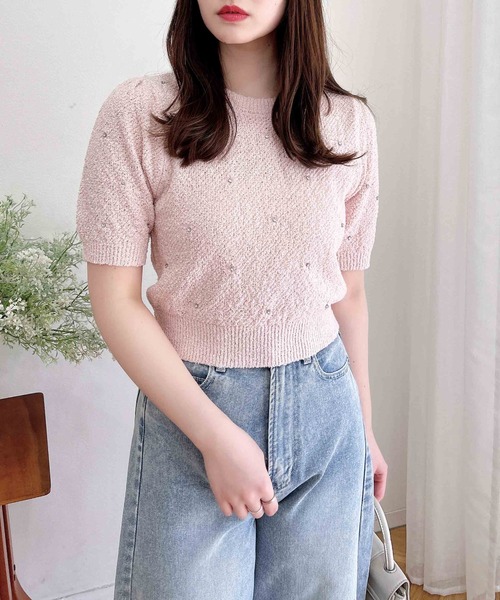 INGNI（イング）の「ビジュー付ブークレニット（ニット/セーター・レディース・ピンク/グレー/オフホワイト/ブラック・M）」の18枚目の写真