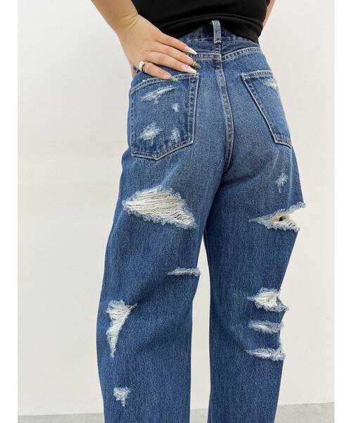 EVRIS（エヴリス）の「オーバークラッシュワイドデニムパンツ（デニムパンツ・レディース・グリーン/ブルー・SMALL/MEDIUM）」の5枚目の写真