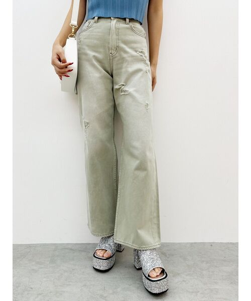 EVRIS（エヴリス）の「オーバークラッシュワイドデニムパンツ（デニムパンツ・レディース・グリーン/ブルー・SMALL/MEDIUM）」の13枚目の写真