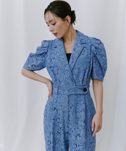 セール】タックスリーブテーラードレースオールインワン（つなぎ