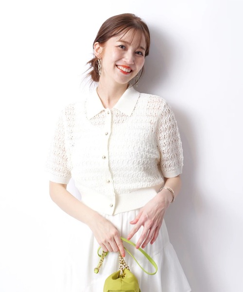 JUSGLITTY（ジャスグリッティー）の「衿付柄編みカーディガン（ニット
