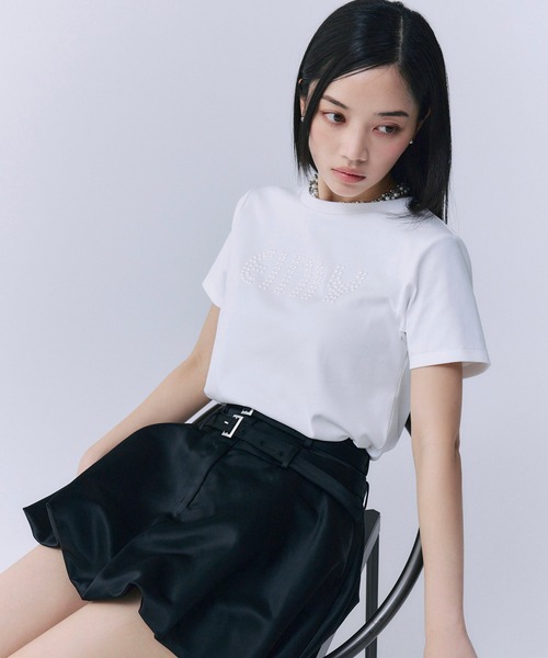 EIMY ISTOIRE（エイミーイストワール）の「パールロゴTシャツ（Tシャツ/カットソー・レディース・ホワイト/ピンク/ブラック/サックスブルー・F）」の8枚目の写真