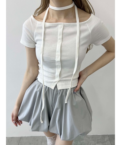 PHILLY（フィリー）の「《2点セット》チョーカーセットオフショルT（Tシャツ/カットソー・レディース・アイボリー/チャコールグレー・FREE）」の4枚目の写真