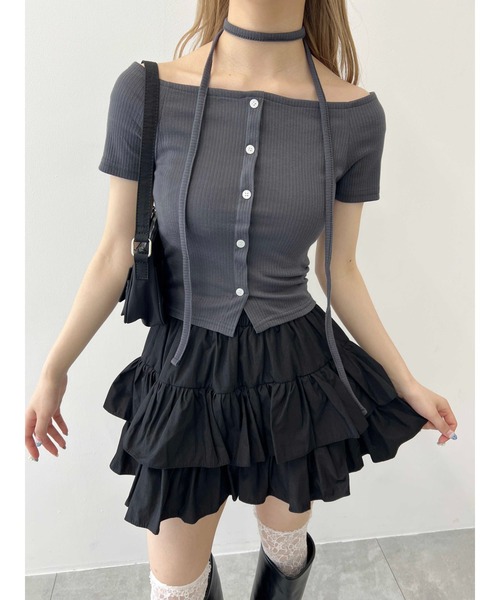 PHILLY（フィリー）の「《2点セット》チョーカーセットオフショルT（Tシャツ/カットソー・レディース・アイボリー/チャコールグレー・FREE）」の21枚目の写真