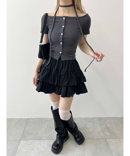 PHILLY（フィリー）の「《2点セット》チョーカーセットオフショルT（Tシャツ/カットソー・レディース・アイボリー/チャコールグレー・FREE）」の11枚目の写真