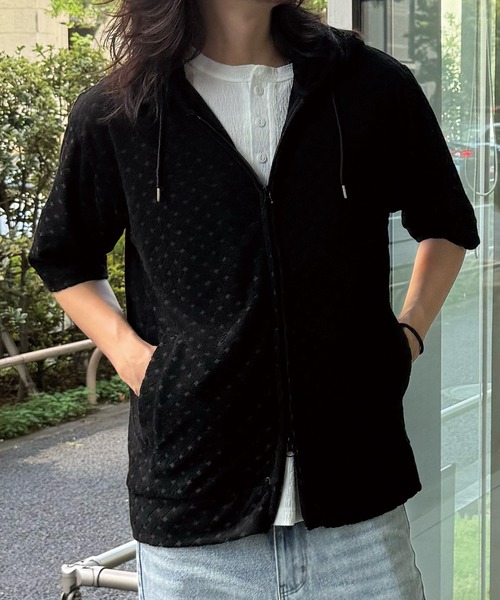 RATTLE TRAP(ラトルトラップ)の「パイルジャガード半袖パーカー(パーカー・メンズ・ブラック/ホワイト・M/LL/L)」の1枚目の写真