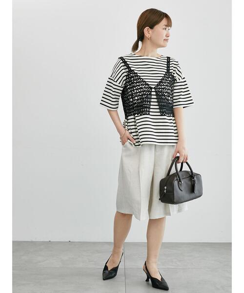 Lugnoncure(ルノンキュール)の「麻調タックハーフパンツ《2025summer catalog item》(その他パンツ・レディース・オフホワイト/ベージュ/ブラック・F)」の4枚目の写真